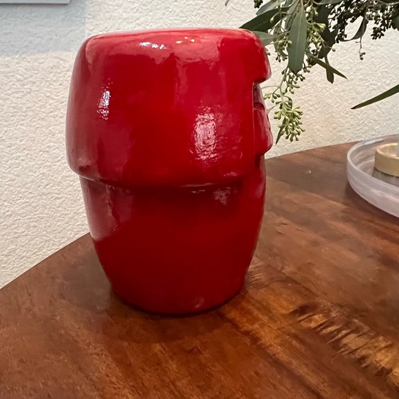 Vintage Red Pottery Kokeshi Doll Statue Figurine MCM Japanese Kokeshi Glaze - Picture 5 of 8